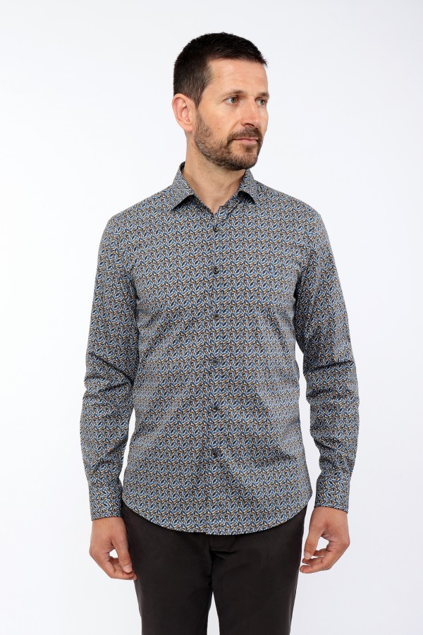 Slim Fit Shirt with Leaf Print