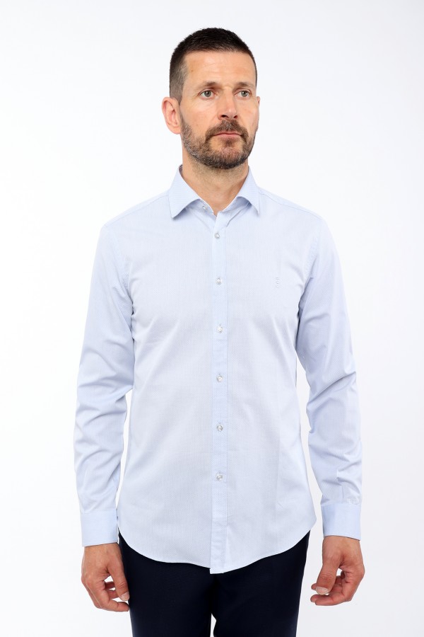 Slim Fit Shirt with Contrasts and Micro-Pattern